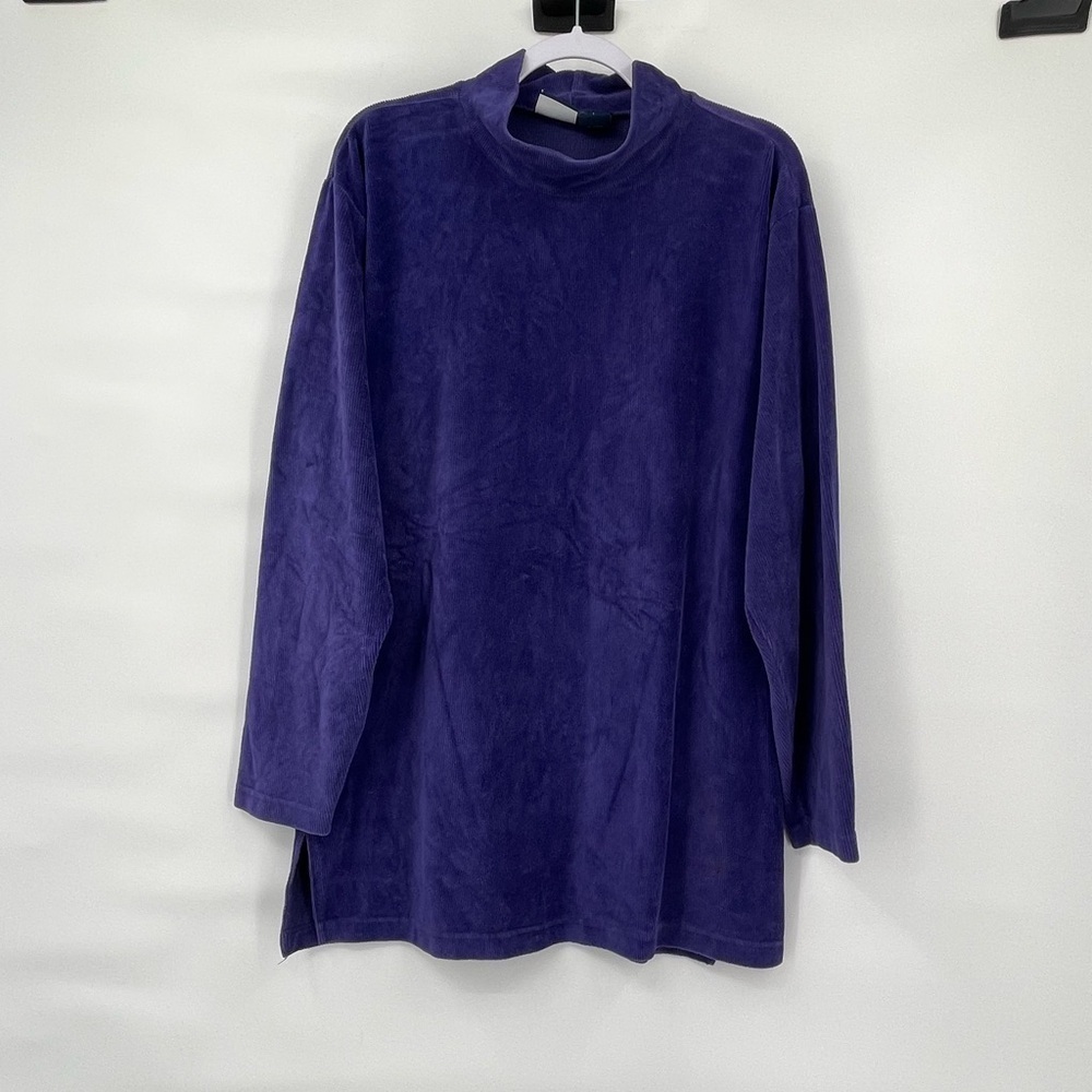 Vintage liz sport purple long sleeve velvet corduroy oversized mock neck sweater